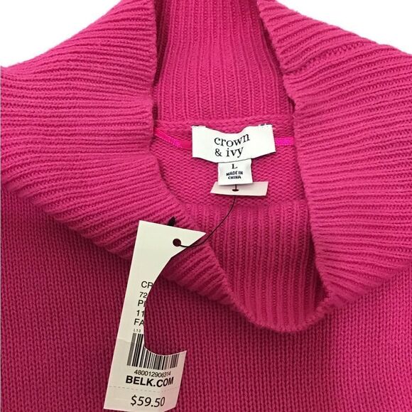 Crown & Ivy Pink Knit Ski Sweater Oversized New Size Large - Picture 2 of 11